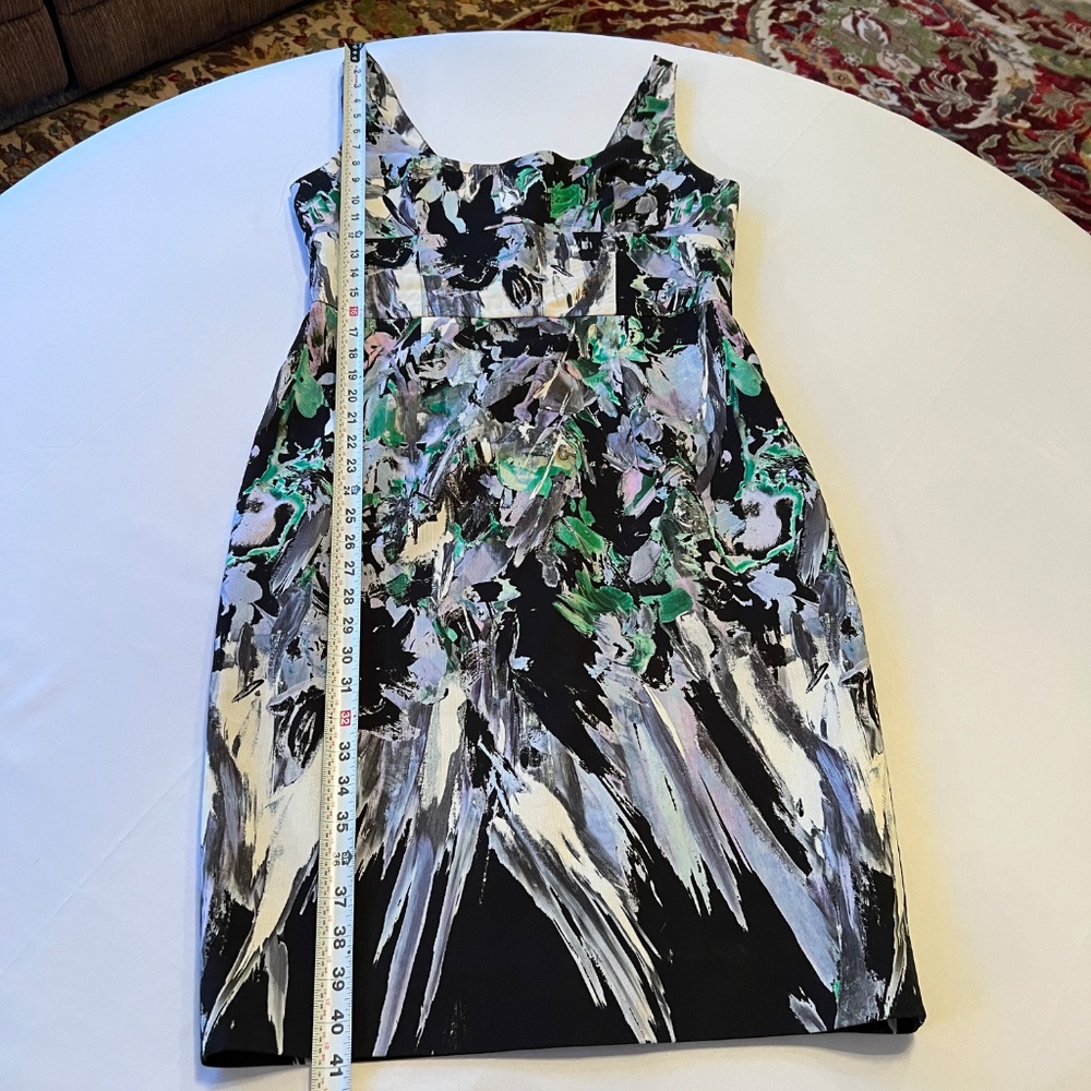 Milly Black Floral-Print Midi Dress with Green and White Brushstroke Accents - Picture 12 of 14